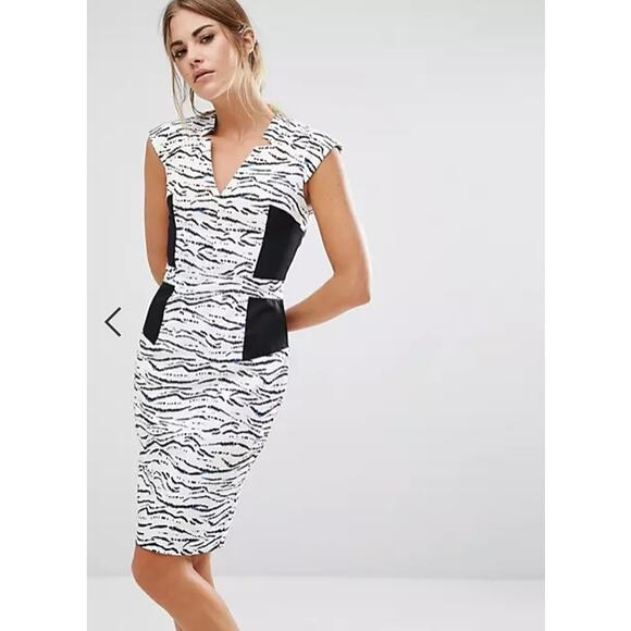 French Connection Tapir Wave Capped Sleeve Pencil Dress // 6 - Picture 1 of 12